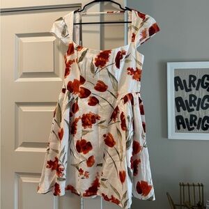 Reformation White Mini Dress with Red Floral Print